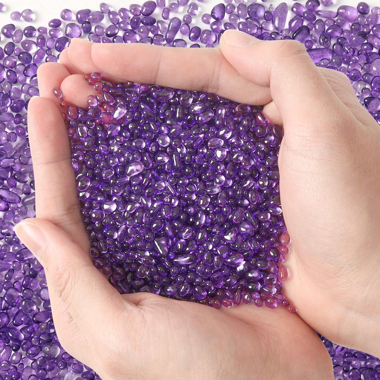 T4U Fish Tank Gravel 2 LB, Tumbled Small Rocks for Aquarium, Glass Beads for Vases, Succulent Rocks for Plants, Aquarium Gravel Decorative Pebbles for Terrarium Crafts Vase Filler, Purple