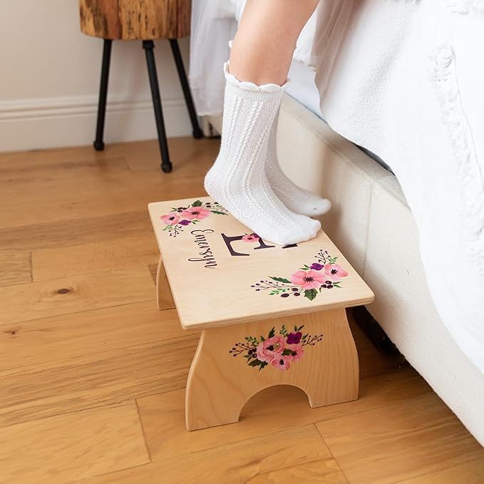 Step Stool for Toddlers- Personalized Wood Kids Step Stool with Name for Kitchen Sink, Bathroom, Potty Training, Toilet, Kitchen Sink- Sturdy and Safe- Made in USA by BloomOwl (Woodland- Girl)