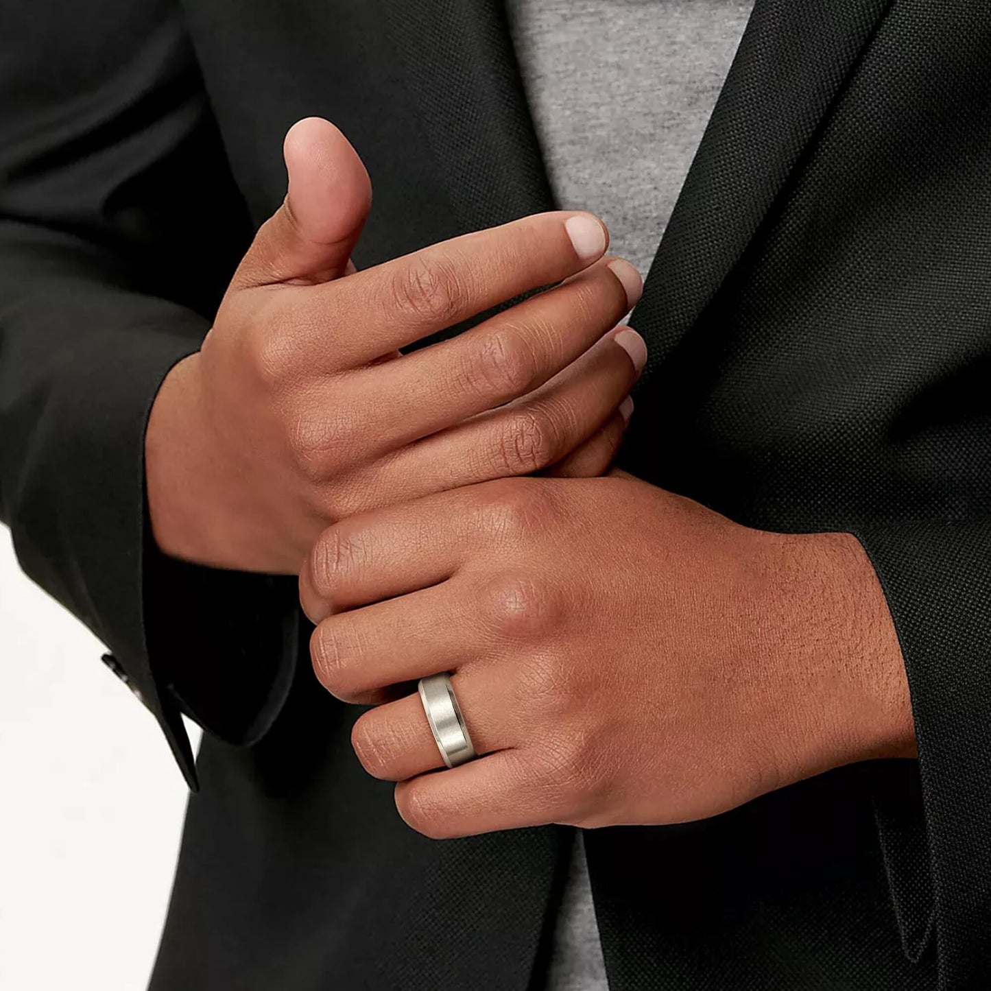 Jstyle Stainless Steel Rings for Men Women 8MM Wedding Band Rings Matte Surface - Beveled Polished Edge Mens Ring Size 9.5 Silver Plated Ring for Men
