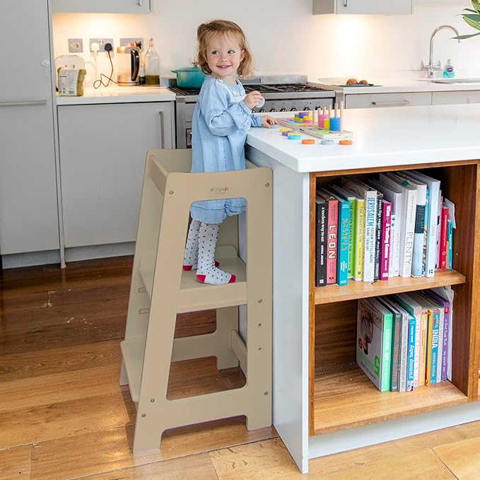 Stepup Baby Toddler Step Stool - Adjustable Height Kids Helper Step Stool, Durable, Non-Slip Platform for Bathroom Sink & Kitchen Counter, Toddler Tower for Exploration and Growth - Varnished