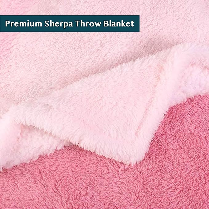 PAVILIA Fluffy Sherpa Throw Blanket Ombre | Gradient Plush, Soft, Fuzzy, Decorative Accent Throw Blanket for Couch Sofa Twin Bed | Cozy Warm Decorative Furry Faux Fur Blanket, 60x80 Inches Pink