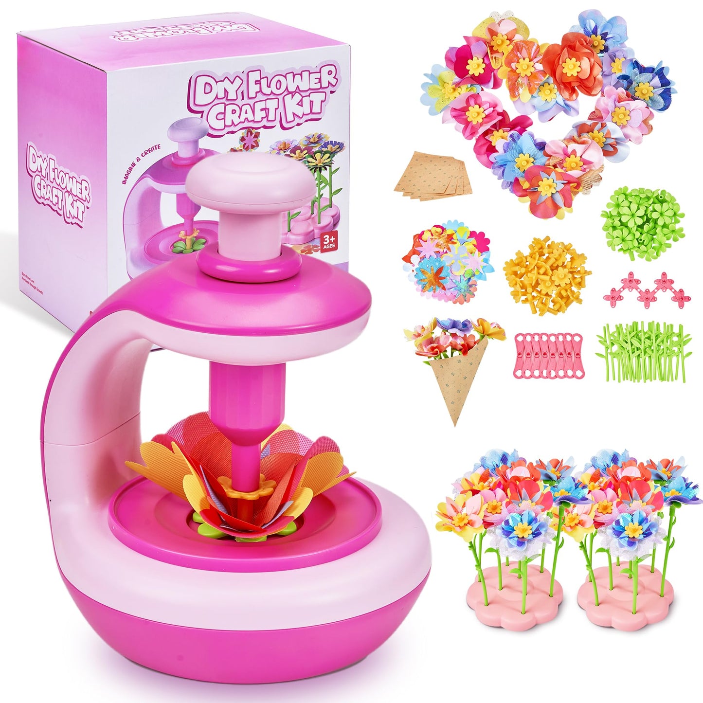Flower Craft Kit for Kids, DIY Make Your Own Flower Bouquet Set with Reusable Felt Flowers, Arts and Crafts Gift for Girls Boys Ages 4-10