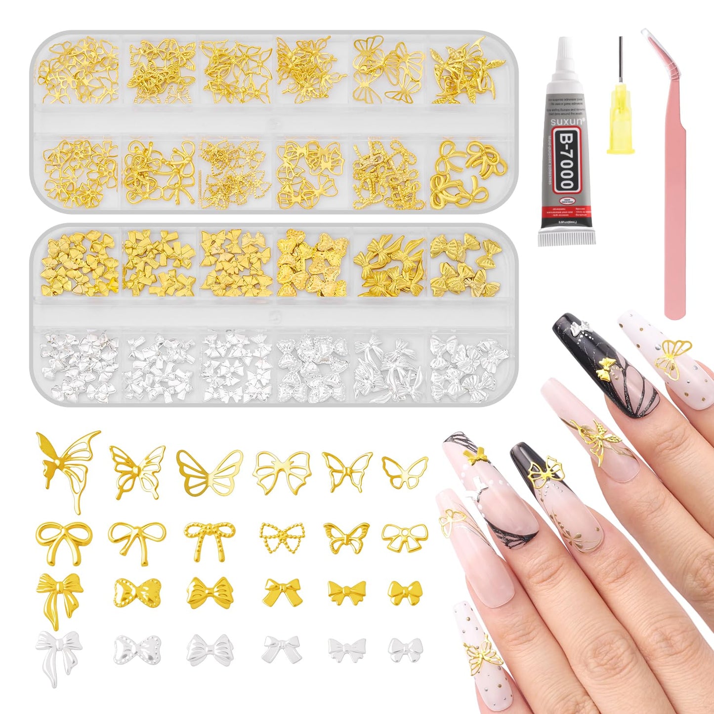 MelodySusie 5Pcs Nail Art Liner Brushes with 3D Nail Charms and Gems