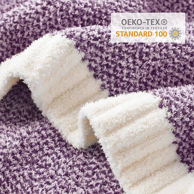 Snuggle Sac Buttery Purple Throw Blanket for Couch, Reversible Super Soft Knitted Blankets, Warm Cozy Knit Fuzzy Plush Lightweight Throws Dupes for Sofa, Bed, Picnic, Purple, 50 x 70 inches