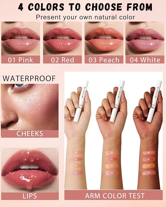 PH Color Changing Lipstick, Waterproof Temperature Color Change Lip Balm, Multi-Use Lip and Cheek Tinted Lip Gloss, Long-Lasting Hydrating Moisturizing Lip Tint, Festival Makeup Gift for Women-02 Red