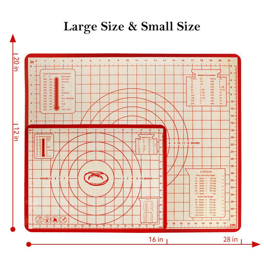 Silicone Baking Mat,28in×20in & 16in×12in Pastry Mat,Measuring Non-slip Dough mat Mats for Baking,Kneading Dough,Table Mats Red(2Pack)