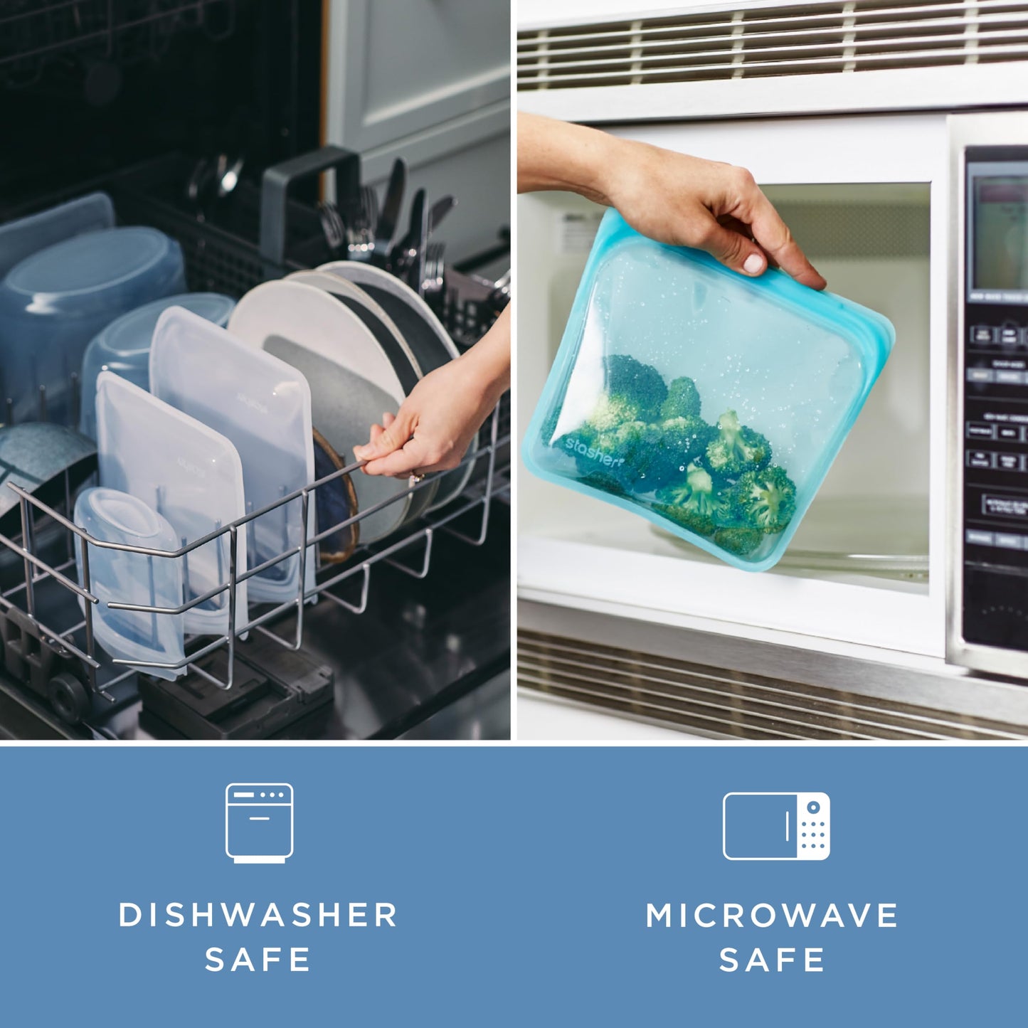 Stasher Silicone Reusable Storage Bag, Quart Bag, Reusable Freezer Bags, Microwave, Dishwasher, Oven Safe, Sous Vide, Eco Friendly, Lunch Container, Food-safe Silicone Snack Bags, 64 oz, Clear