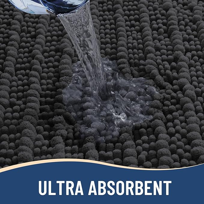 Arotive Luxury Chenille Bathroom Rug Mat, Extra Soft Thick Absorbent Shaggy Bath Rugs, Non-Slip Machine Wash Dry, Plush Bath Mats for Bathroom, Shower and Tub, 47x17, Dark Grey