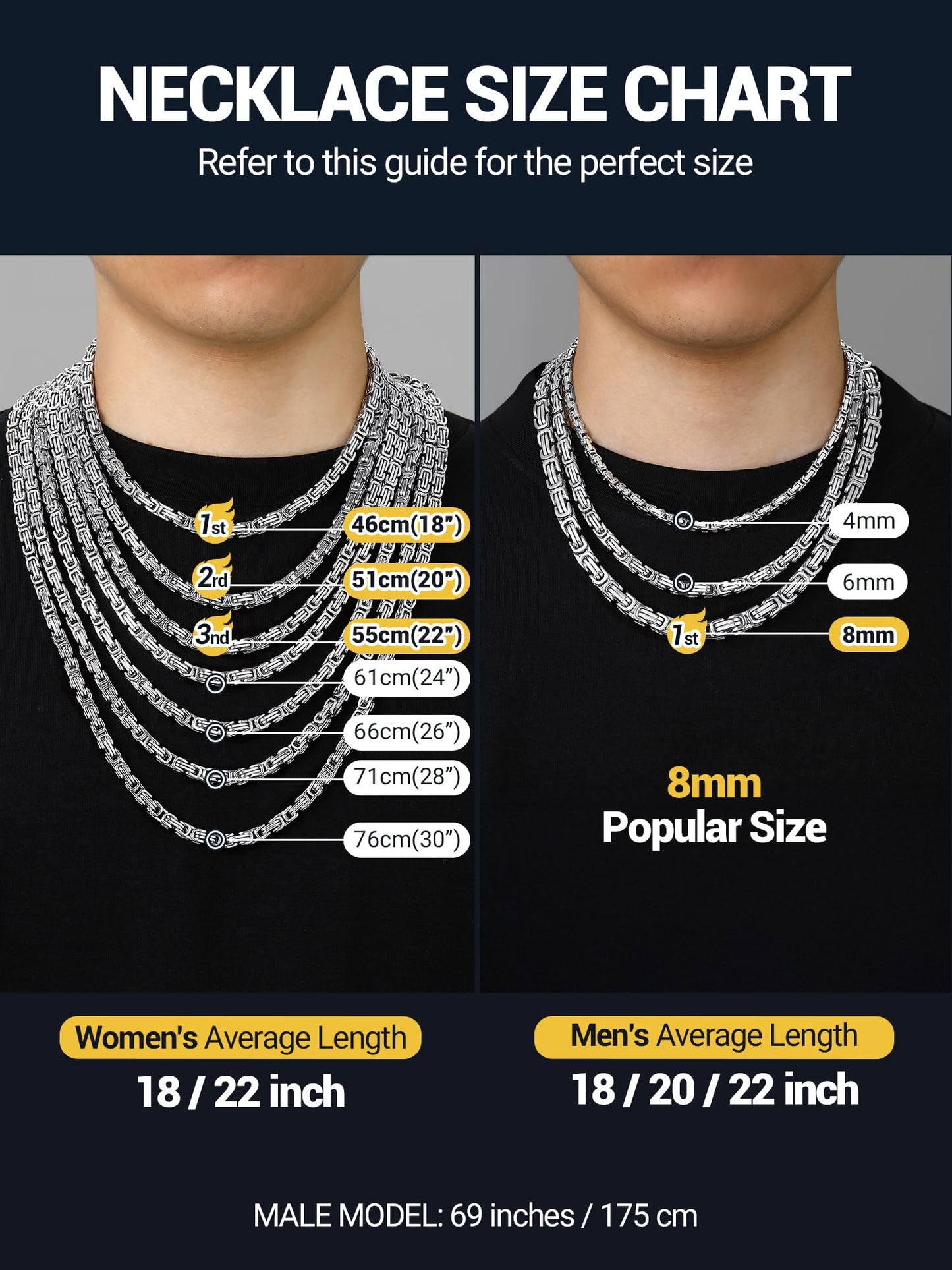 PROSTEEL Stainless Steel Necklace Men Chain Long Necklace 28 Inch