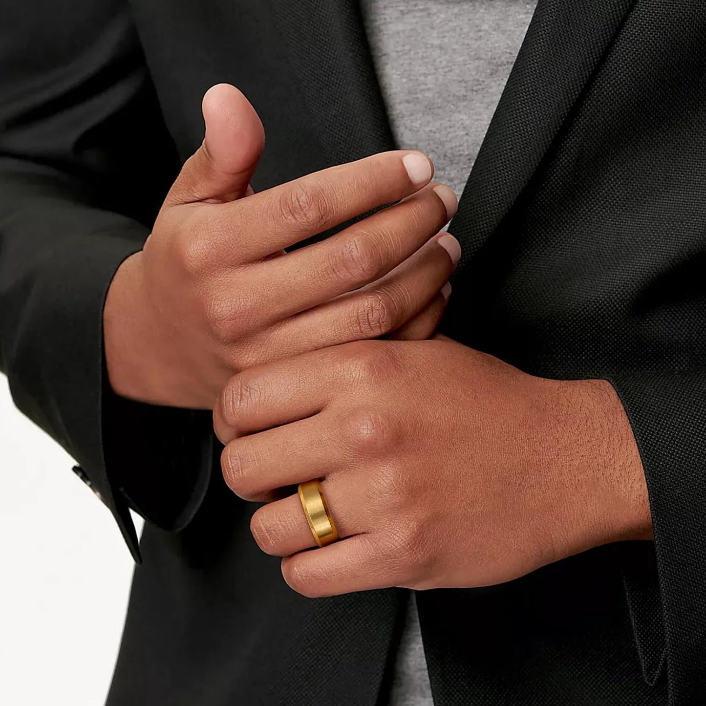 Jstyle Stainless Steel Rings for Men Women 8MM Wedding Band Rings Matte Surface - Beveled Polished Edge Mens Ring Size 9.5 18K Gold Plated Ring for Men
