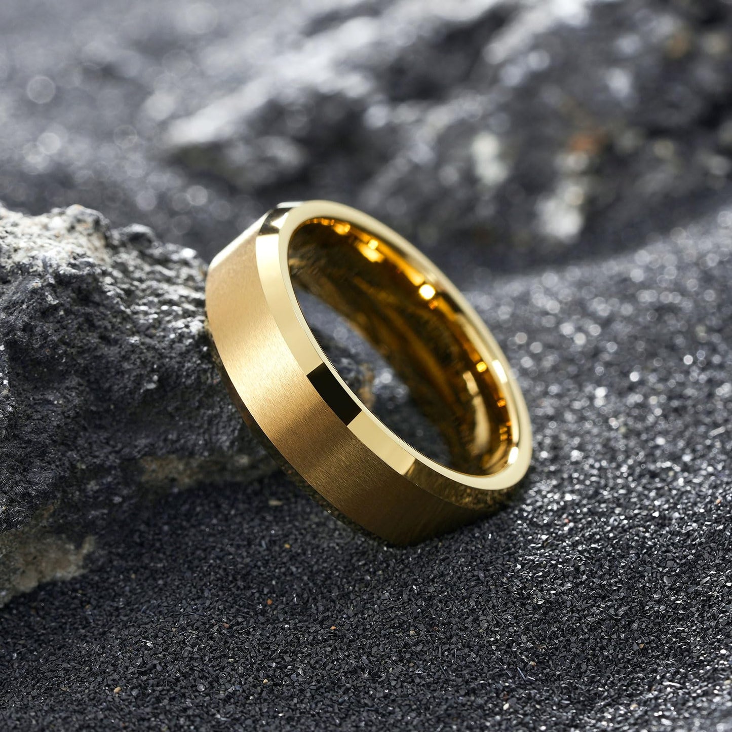 King Will 7mm Basic Tungsten Rings For Men Gold Wedding Band Polished Edge Brushed Matte Promise Ring Comfort Fit (Size 12)