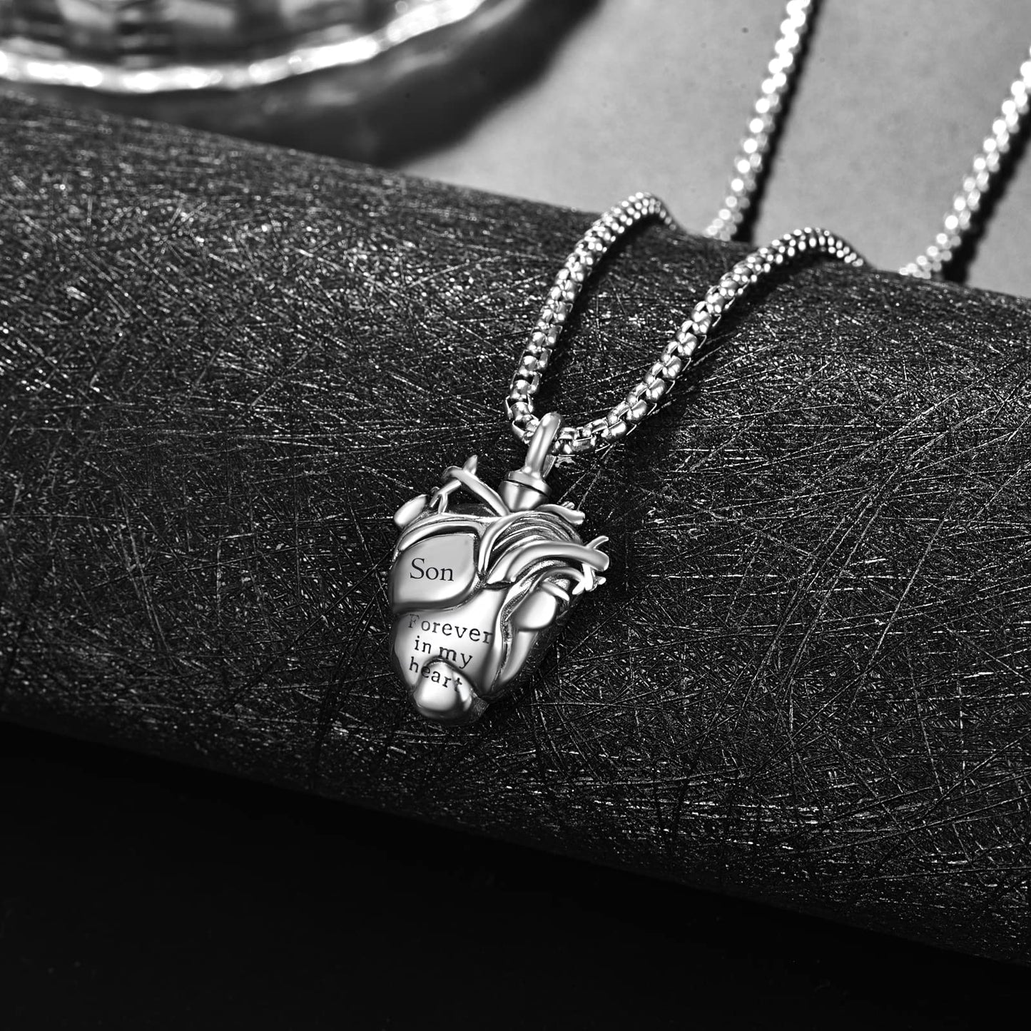 Personalized Anatomical Heart Urn Necklaces for Ashes Sterling Silver Ash Pendants Cremation Jewelry Son Keepsake Pendant Memorial Jewelry Gifts for Loss of Son