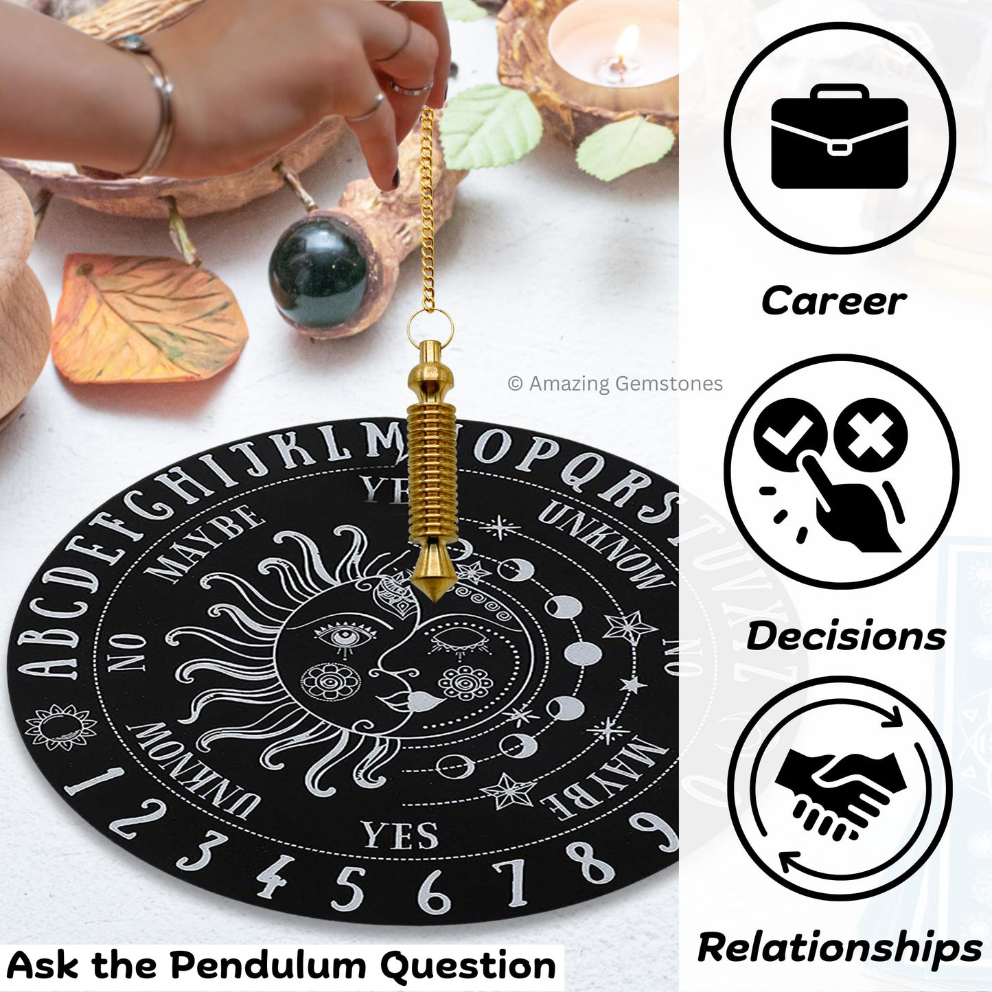 Amazing Gemstone Ibrahim Karim Universal Pendulum Healing Metal Pendulums for Divination, BG16 Gold 16 ISIS Rings Steel Copper Pendulum High Energy Pendulo de Bronce Pendulos de Mesa MP33