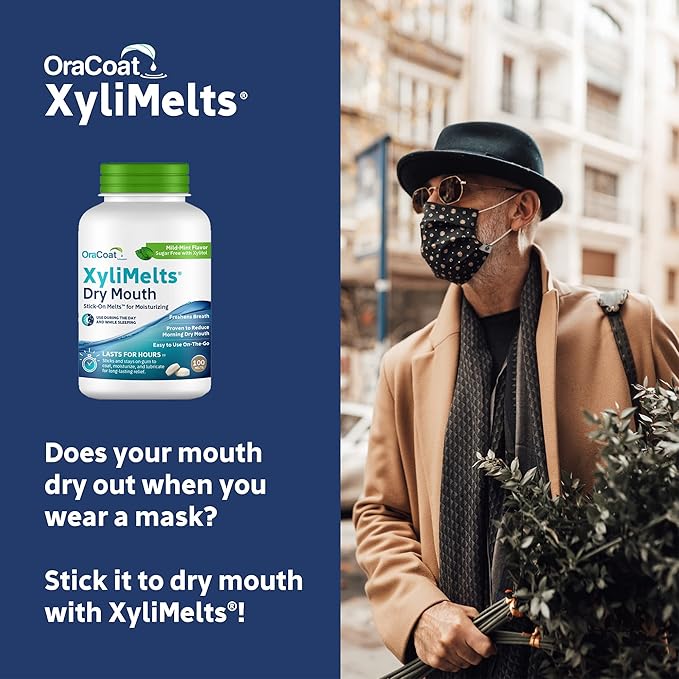 Oracoat XyliMelts for Dry Mouth Night Time or Day - Moisturizing Dry Mouth Adhering Discs, Sugar Free with Xylitol, 100 Count, Mild Mint Flavor, 8-Hour Relief