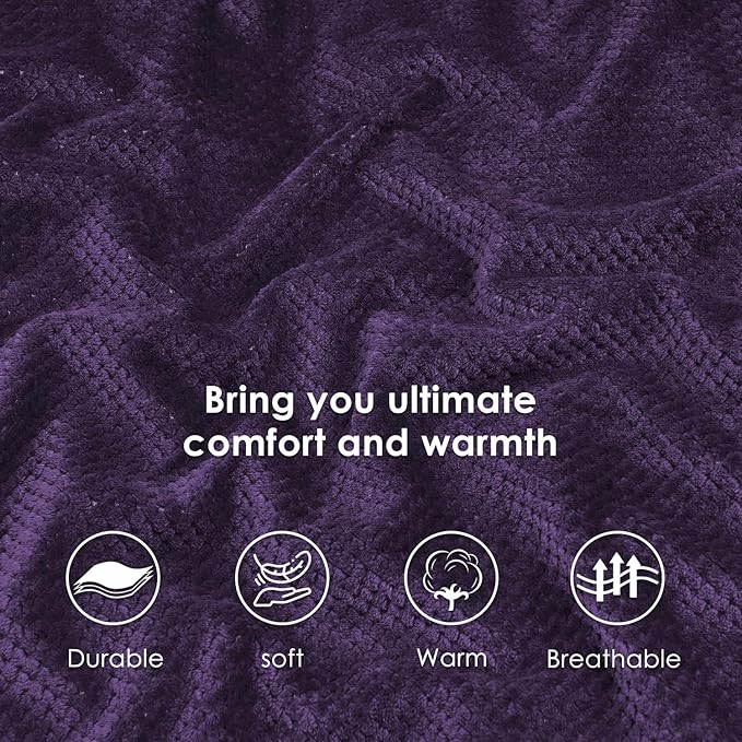 SOCHOW Waffle Sherpa Fleece Throw Blanket, Super Soft Fuzzy Warm, Lightweight Fluffy Reversible Plush Blanket for Bed Sofa Couch, 60 x 80 Inches Dark Purple