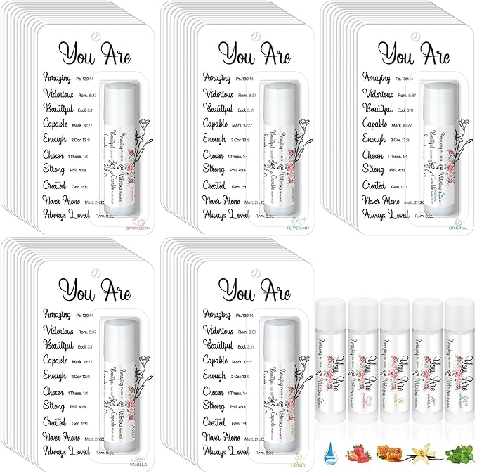 75 Pack Christian Religious Gifts Bulk Bible Verse Lip Balms 5 Flavor for Women Men Christian Religious Church Party Favors with Scripture Inspirational Gifts for Coworkers Staff (Classic)