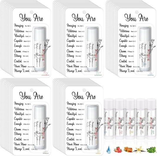 75 Pack Christian Religious Gifts Bulk Bible Verse Lip Balms 5 Flavor for Women Men Christian Religious Church Party Favors with Scripture Inspirational Gifts for Coworkers Staff (Classic)
