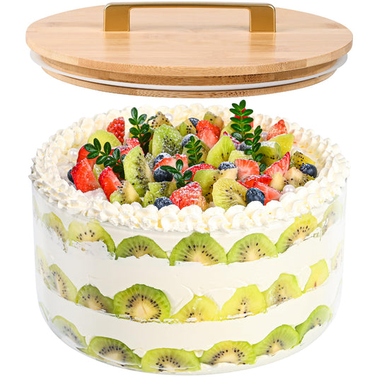 Soumeclu Glass Trifle Bowl with Airtight Lid, 197oz Large Salad Bowl, Glass Serving Bowl for Popcorn, Cake, Salad, Fruit, Baking, Dessert and Party Diy, BPA Free, Oven, Dishwasher Safe