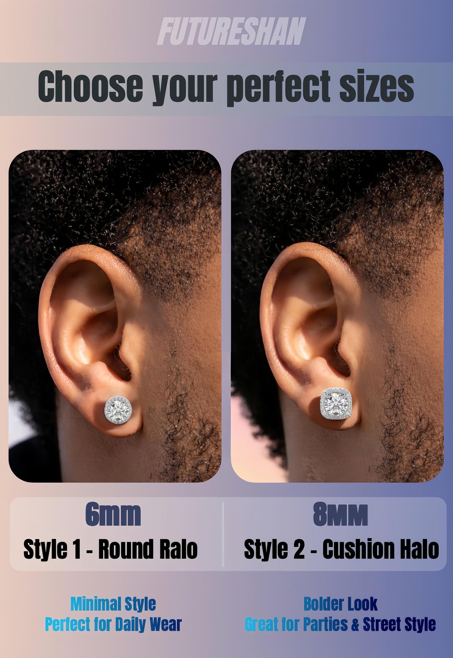 2 Pairs Magnetic Earrings for Men Clip On Fake Earrings Non Pierced, Stainless Steel Magnet Nose Stud Piercings for Women, 6MM, Black Color
