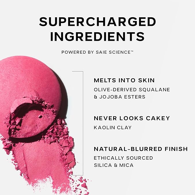 Saie SuperSuede Baked Blush - Talc-Free Powder Blush for All Day Wear - Enriched with Plant-Derived Squalane + Glycerin to Help Moisturize Dry Skin - Amore (0.1 Ounce)