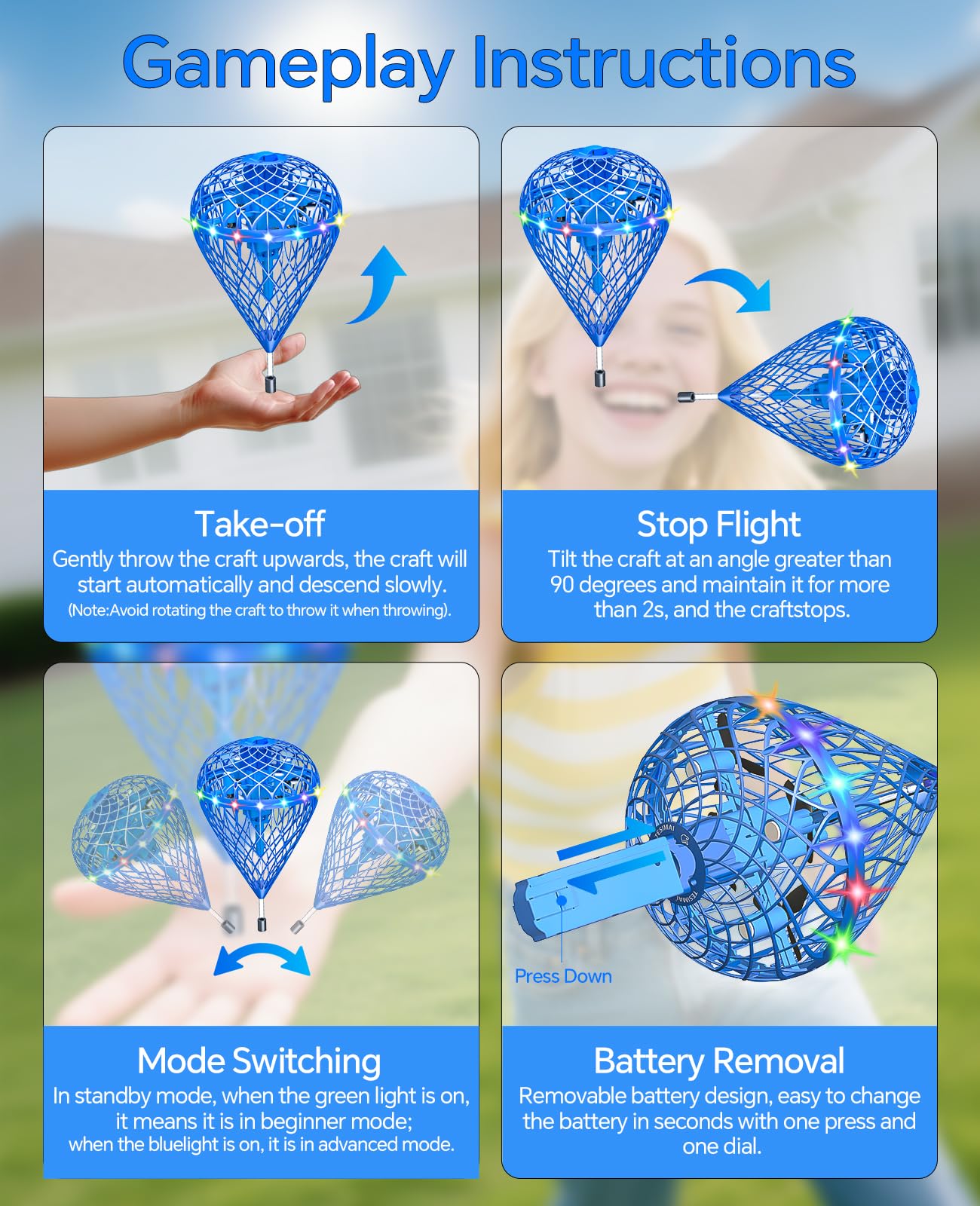 【Upgraded 3 Batteries】Flying Orb Ball Light-Up Hover Toys | Motion-Contro l Spinner with 3D Flips | Unplugged Family Fun|Play Indoors&Out | Christmas Stocking Stuffer Gift for Kids 5-7 8-13+ Year Old