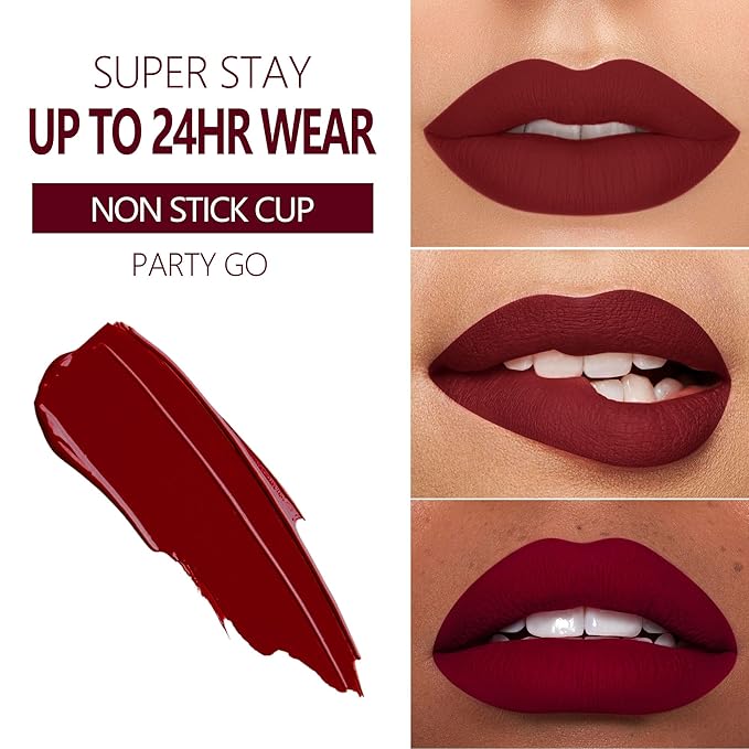 MAKI YIKA 3Pcs Matte Liquid Lipstick Makeup Set, Dark Red Purple Nude Lipstick Long Lasting Smudge Proof Transfer Proof Lip Makeup