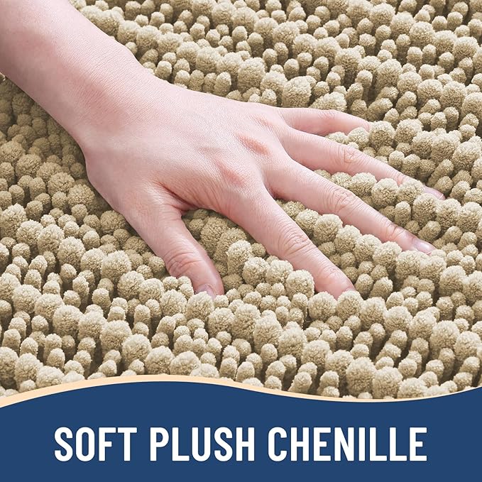 Arotive Luxury Chenille Bathroom Rug Mat, Extra Soft Thick Absorbent Shaggy Bath Rugs, Non-Slip Machine Wash Dry, Plush Bath Mats for Bathroom, Shower and Tub, 70x46, Beige