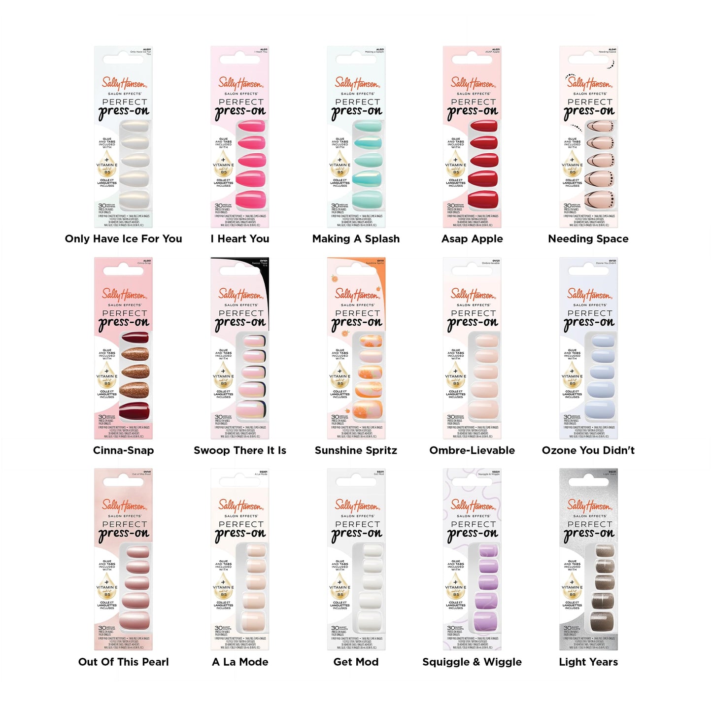 Sally Hansen Salon Effects Perfect Press-On Nails | Almond Shape | Easy to Apply, Non-Damaging | 30 Nails, Nail Glue, Adhesive Tabs, File| I Heart You