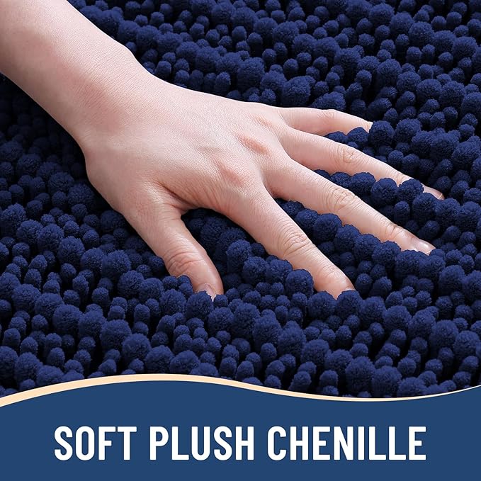 Arotive Luxury Chenille Bathroom Rug Mat, Extra Soft Thick Absorbent Shaggy Bath Rugs, Non-Slip Machine Wash Dry, Plush Bath Mats for Bathroom, Shower and Tub, 44x24, Navy