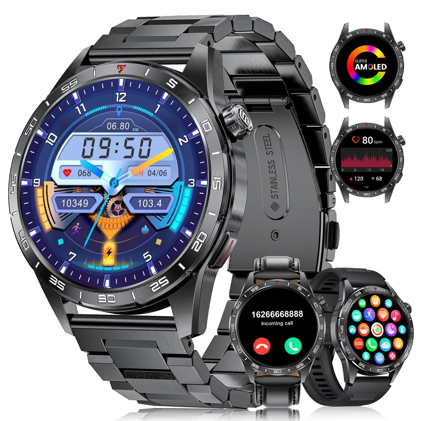 LIGE Smart Watches for Men(Answer/Make Calls), 1.43" HD AMOLED Fitness Tracker with 110+ Sport Modes, 24/7 Heart Rate Sleep Monitor Smartwatch, IP68 Waterproof Smart Watch for Android iOS