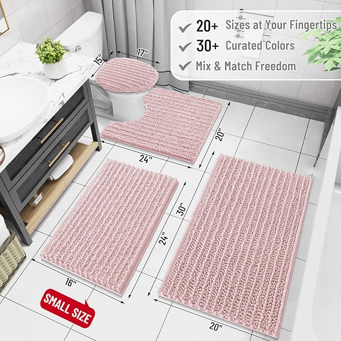 Arotive Luxury Chenille Bathroom Rug Mat, Extra Soft Thick Absorbent Shaggy Bath Rugs, Non-Slip Machine Wash Dry, Plush Bath Mats for Bathroom, Shower and Tub, 36x24, Dirty Pink