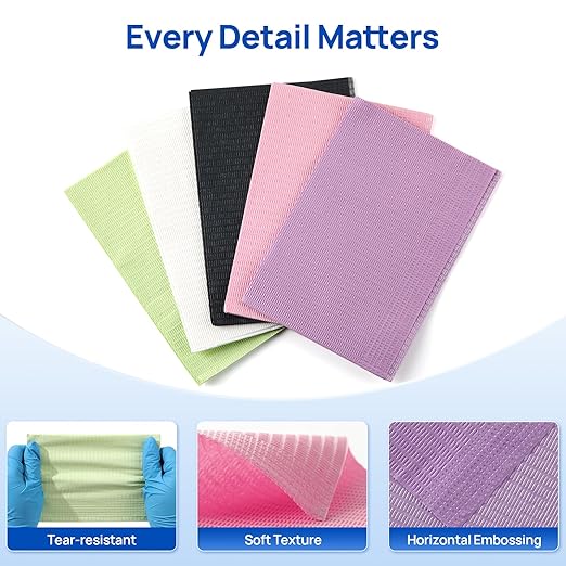 JMU 125 Pack Dental Bibs Disposable, 2-Ply Paper 1-Ply Film Dental Bibs 13" x 18", Orange