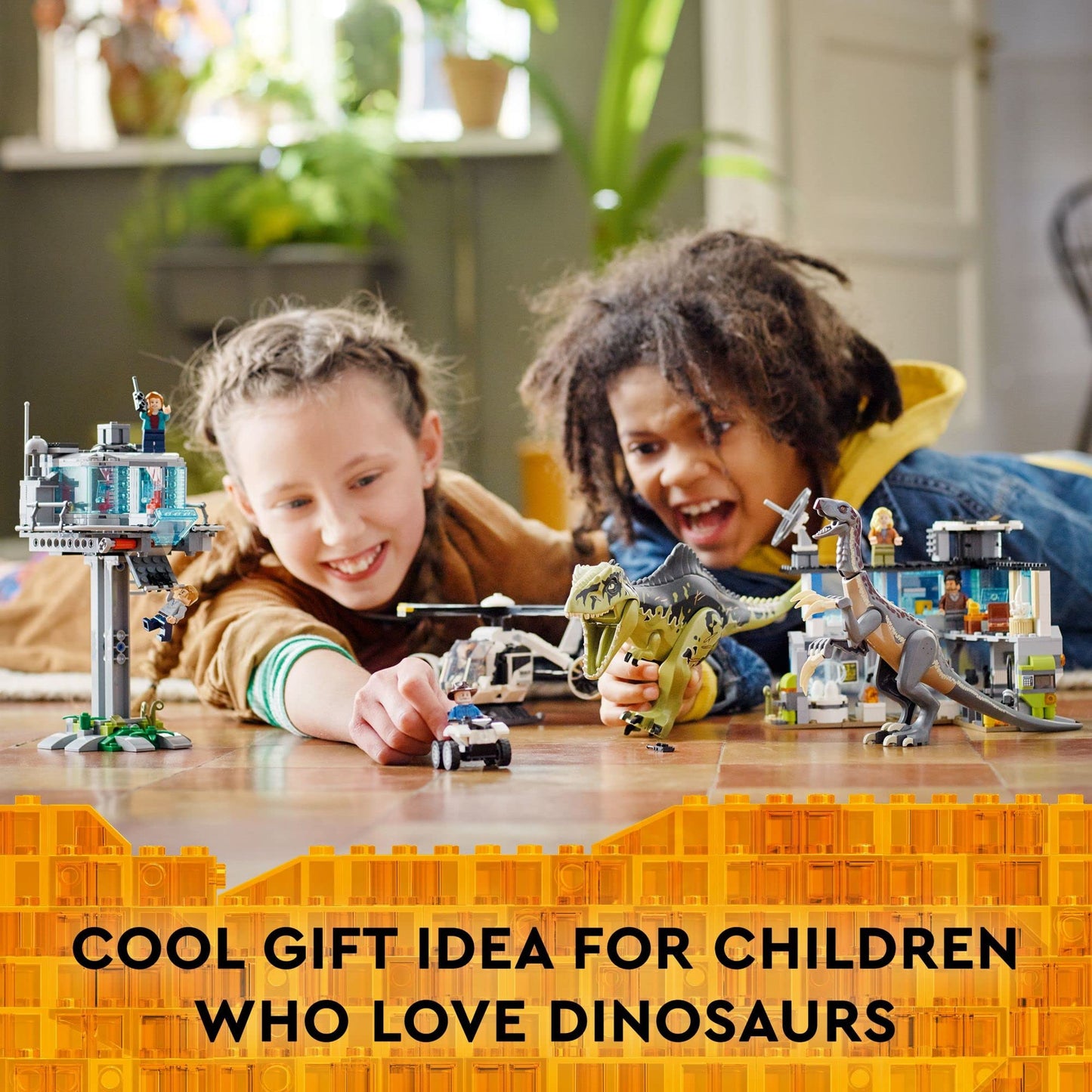 LEGO Jurassic World Giganotosaurus & Therizinosaurus Attack 76949 with 2 Dinosaur Toy Figures, ATV Car, Helicopter & Garage, Gifts for Kids, Boys and Girls