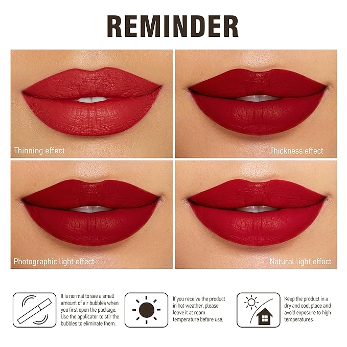 Red Lipstick Long Lasting, Matte Liquid Lipsticks for Women Non Transfer Smudgeproof Smooth and Easy to Appy Cruelty Free Lip Color, M48 Ruby Red