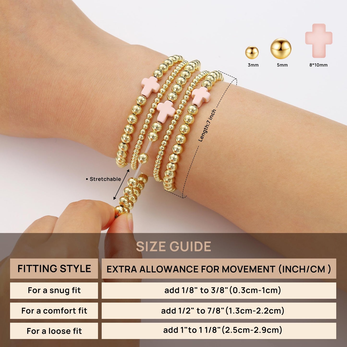 Yoosteel Gold Beaded Bracelets Set for Women - 14k Gold Plated Dainty Round Beaded Pearl Bracelet for Women Simplicity Stackable Jewelry Gifts（6 Pcs）