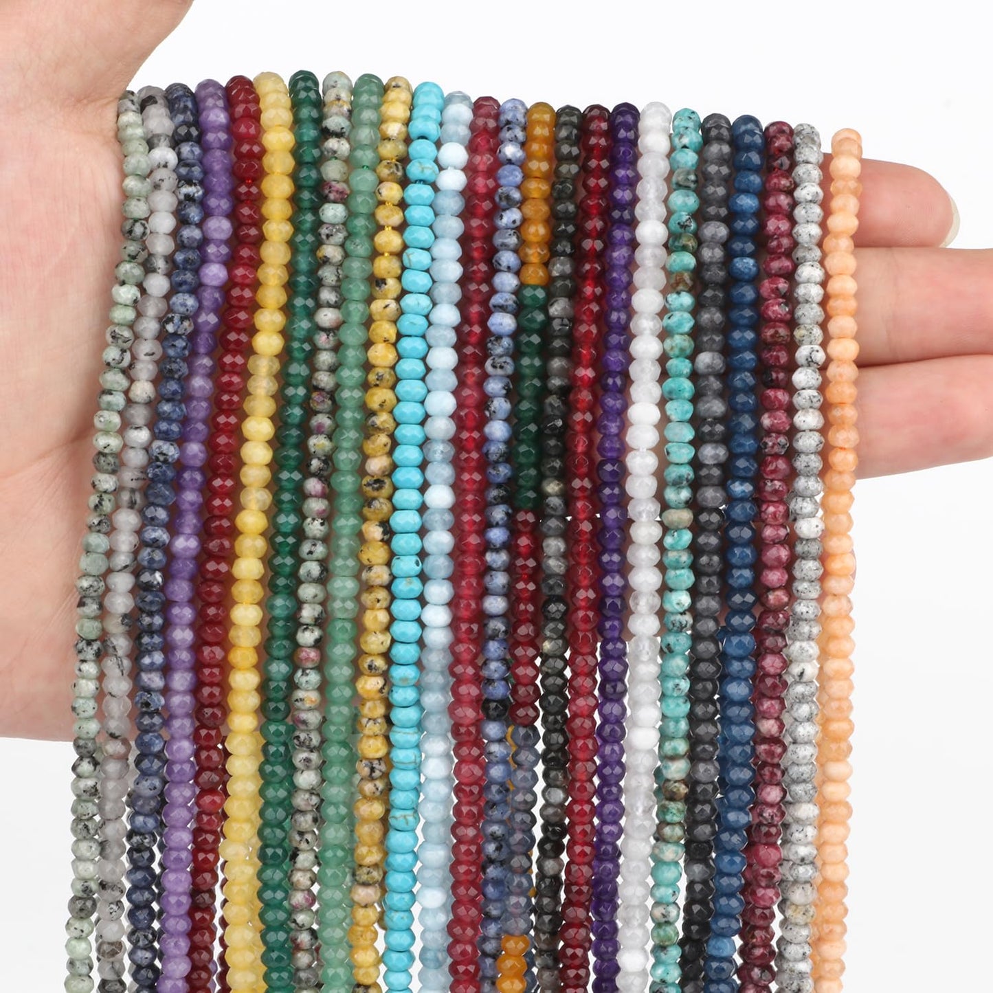 2 String 220PCS 3x5mm Natural Turquoise Stone Beads for Jewelry Making, Songxi Facted Loose Gemstone Beads for DIY Bracelet Necklace Making Supplies with Energy Healing Chakra Power