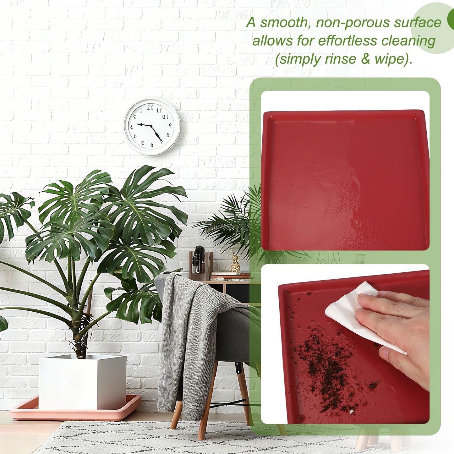 YELARXI 7.5 Inch Ceramic Plant Saucers, Square Flower Planter Water Trays Ceramic Plant Saucer Pot Tray -Fitting for (Outdoor/Indoors/Garden/Planting/Water/Flower/Coffee) Matte Black