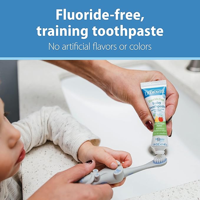 Dr. Brown's Baby Toothpaste, Apple Pear Flavor Toddlers and Kids Love, Fluoride Free, Made in The USA, 0-3 Years, 1.4oz, 3 Pack
