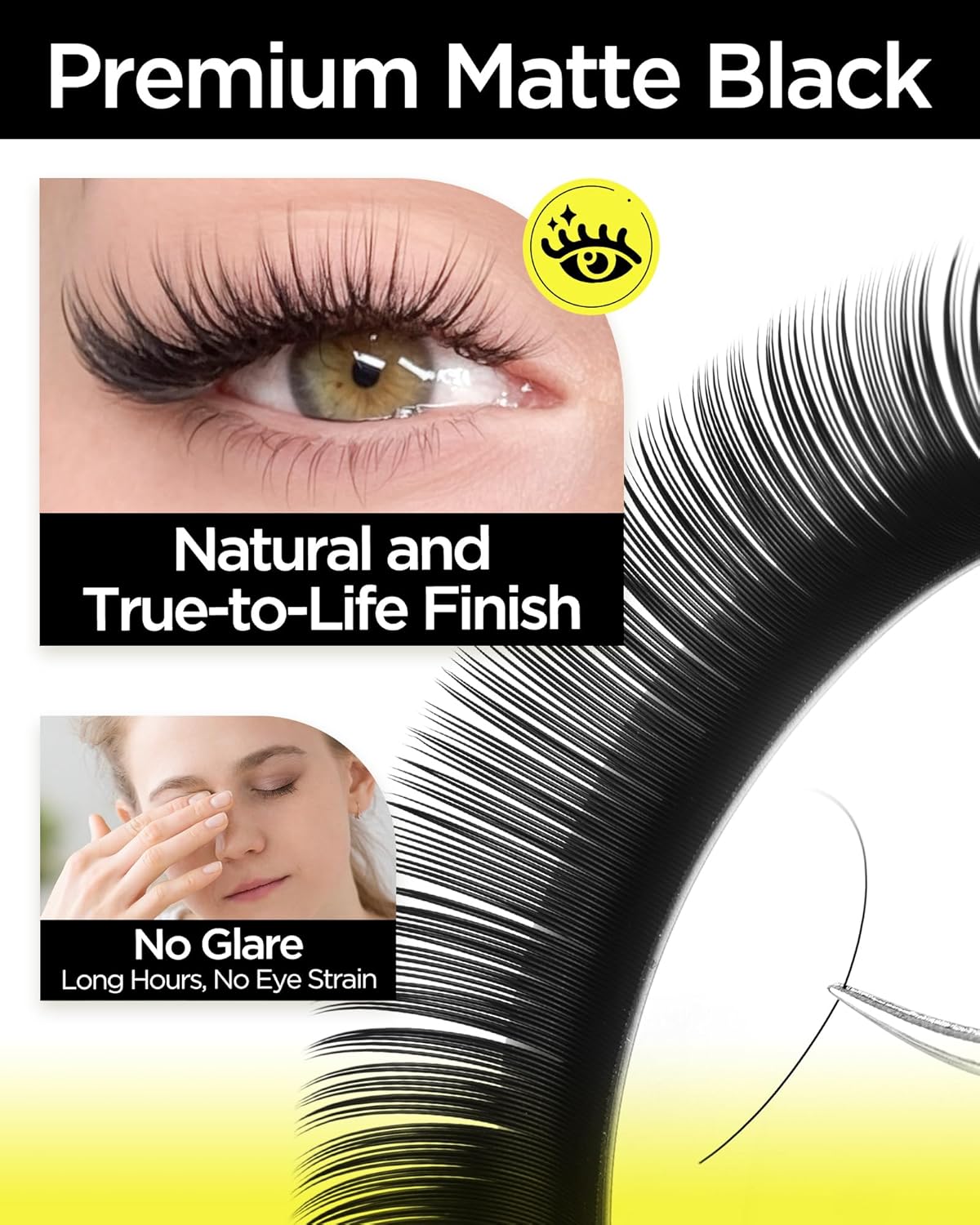 BEYELIAN Classic Volume Lash Extensions, C D D+ Curl 7-15mm 0.03-0.20mm Thickness Matte Black Semi Permanent Volume Eyelash Extensions Professional Salon Use (0.15 D 15mm)
