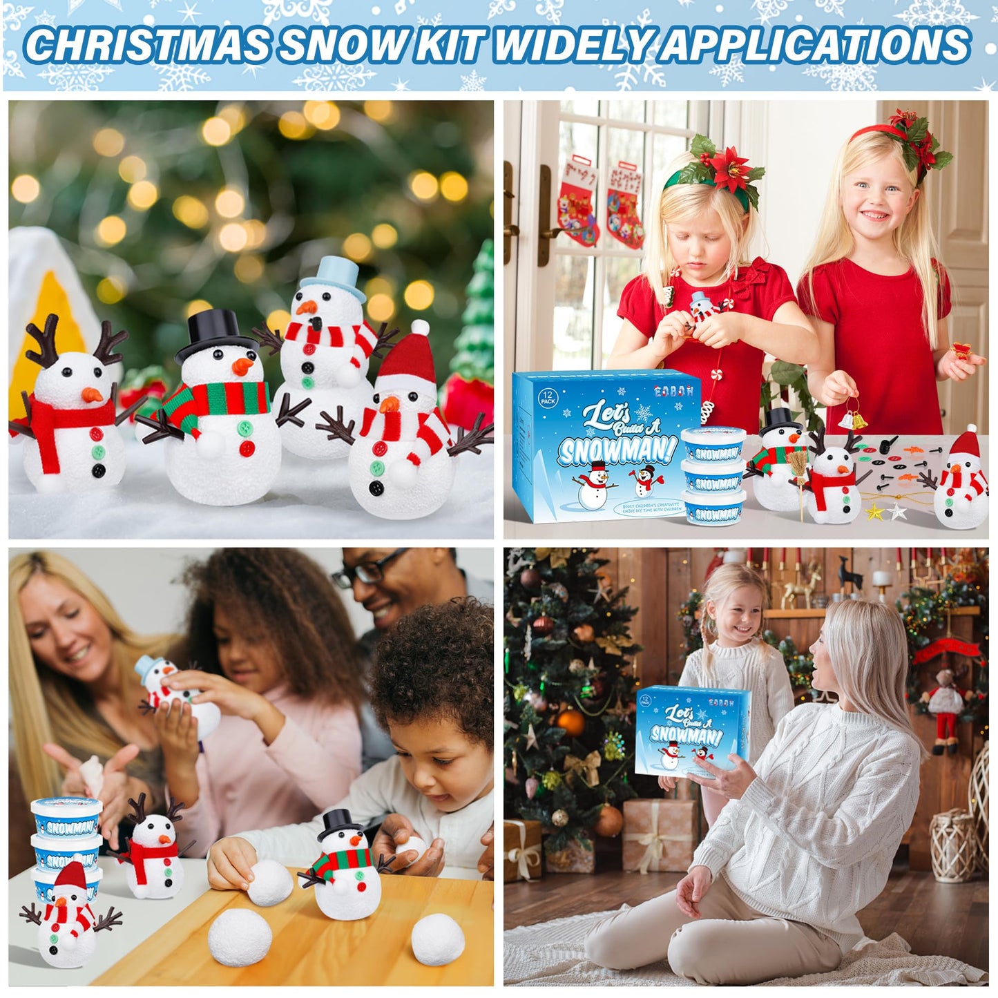 12 Pack Christmas Craft, DIY Snowman Kit for Kids, Build a Snowman Kit Indoor Decorations, Creative Kids Air Dry Modeling Clay, Xmas Activities Snowman Making Kit Toys for Holiday Favor Supplies