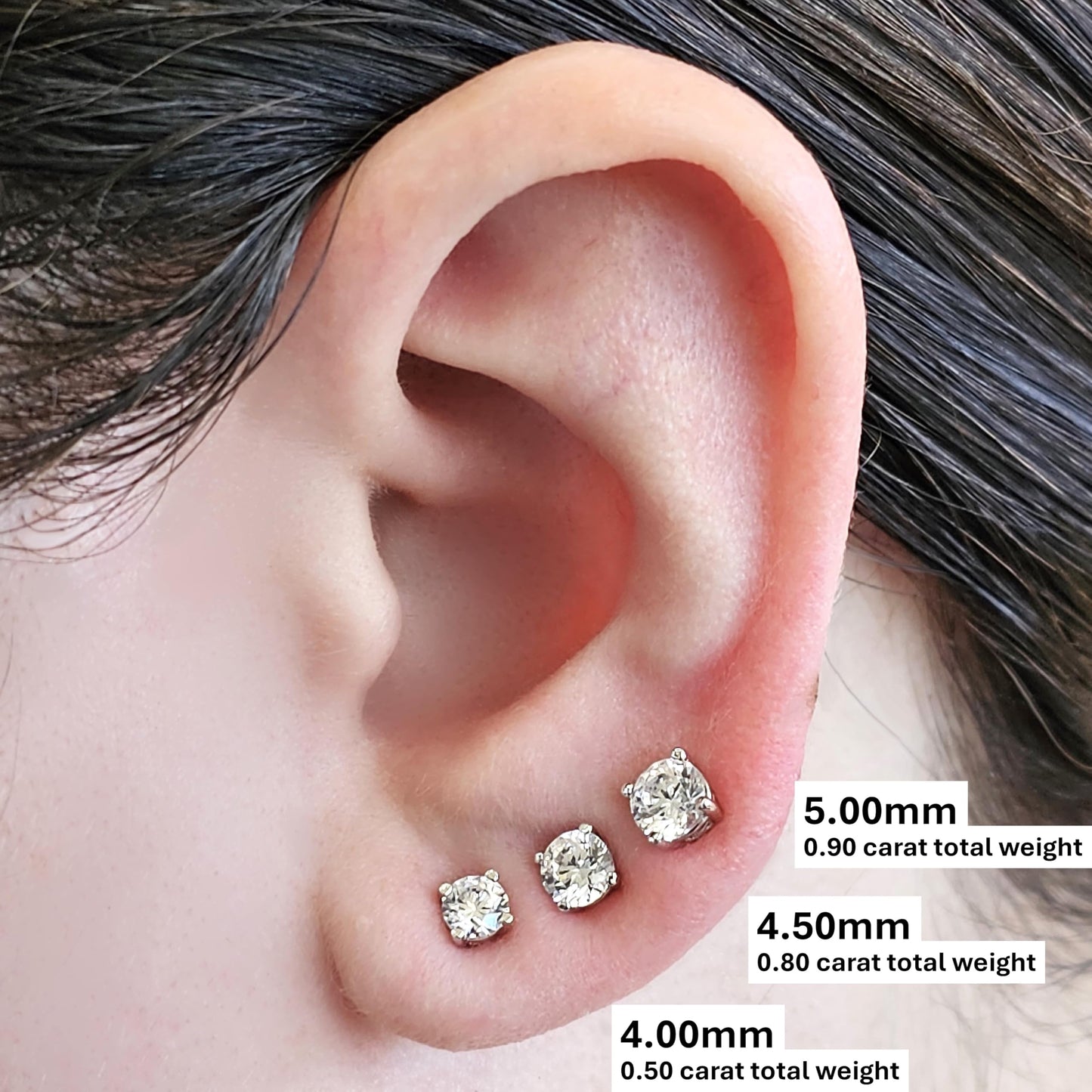 Central Diamond Center 14K Solid Gold Post & Sterling Silver Made with Swarovski 4 Prong CZ Stud Earrings - Platinum Plated - 4.0mm - 0.50cttw
