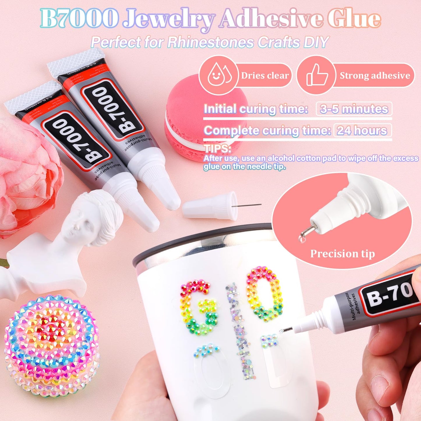 8500Pcs Resin Rhinestones for Bedazzling with B7000 Jewelry Glue, 5MM Colorful Gems Flatback Rhinestones for Crafting, Crystal for DIY Crafts Clothing Tumblers Mugs Shoes Fabric Decor Nail Art