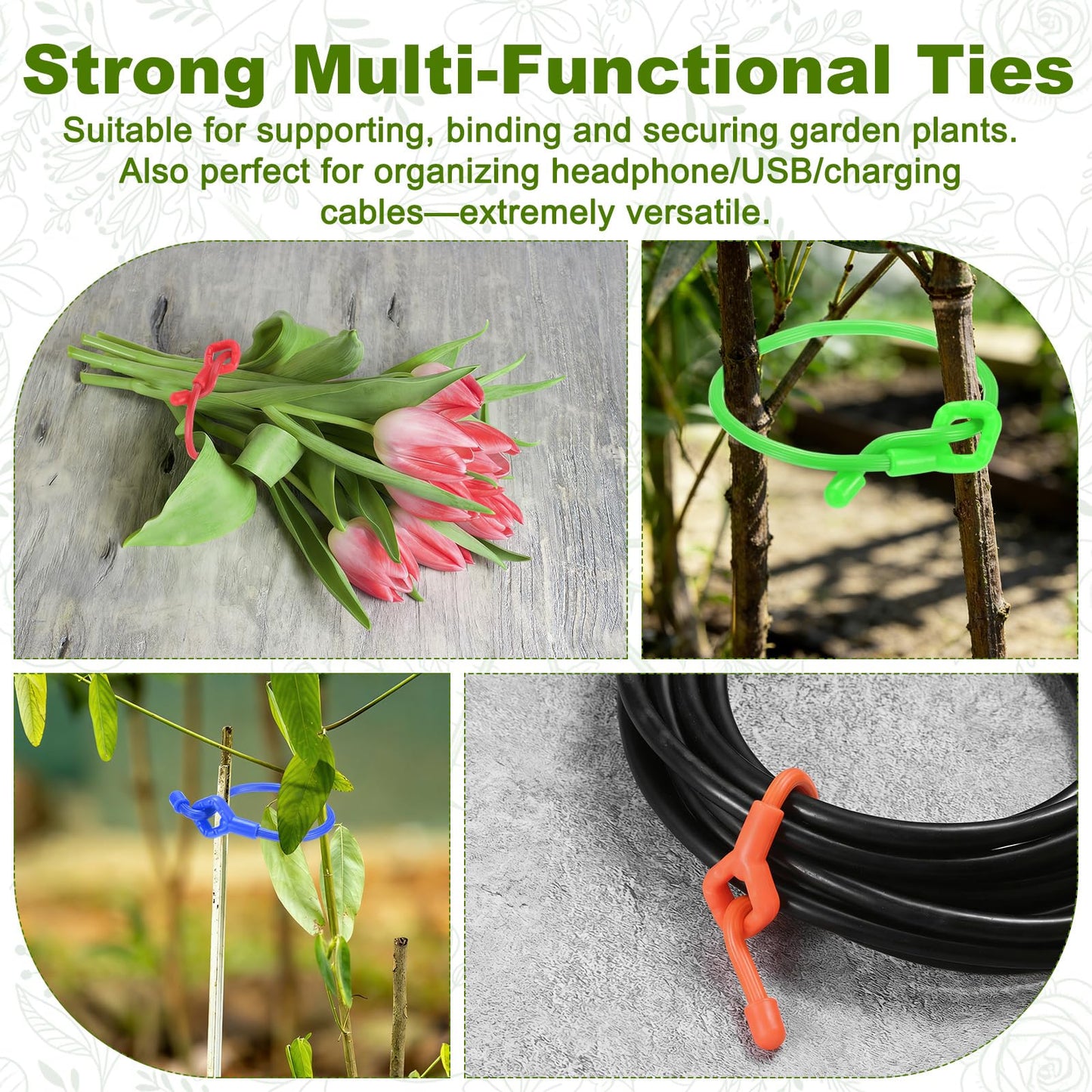 M METERXITY 12-Pack Adjustable Plant Ties, 3inch/7.62cm Silicone Flexible Multi-Function Sturdy Garden Twist Tie for Plant Support/Tree/Shrub/Vine, Reusable Support Twine [Green]