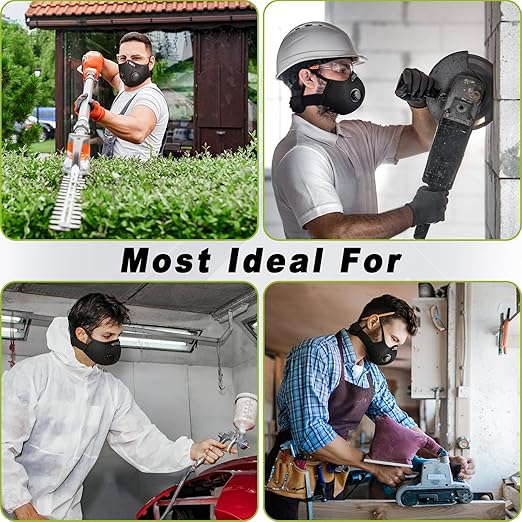 BASE CAMP Upgrade M Plus Dust Mask 2 Pack, Breathable Reusable Dust Face Mask with 6 Activated Carbon Filters for Woodworking Construction Mowing Grinding