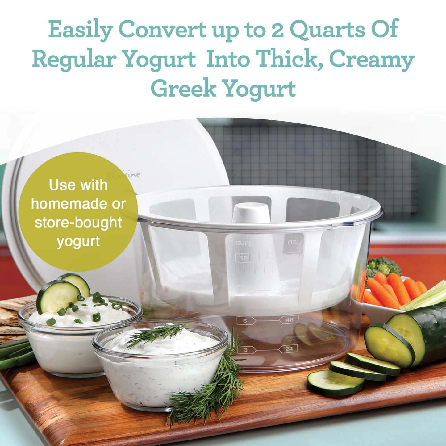 Euro Cuisine GY50 Greek Yogurt Maker with Ultra Fine Mesh Strainer Basket, BPA Free, Patented Greek Yogurt Strainer for Homemade Greek Yogurt (White)