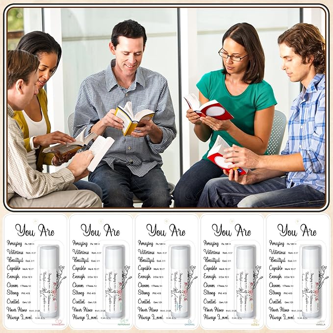 75 Pack Christian Religious Gifts Bulk Bible Verse Lip Balms 5 Flavor for Women Men Christian Religious Church Party Favors with Scripture Inspirational Gifts for Coworkers Staff (Classic)