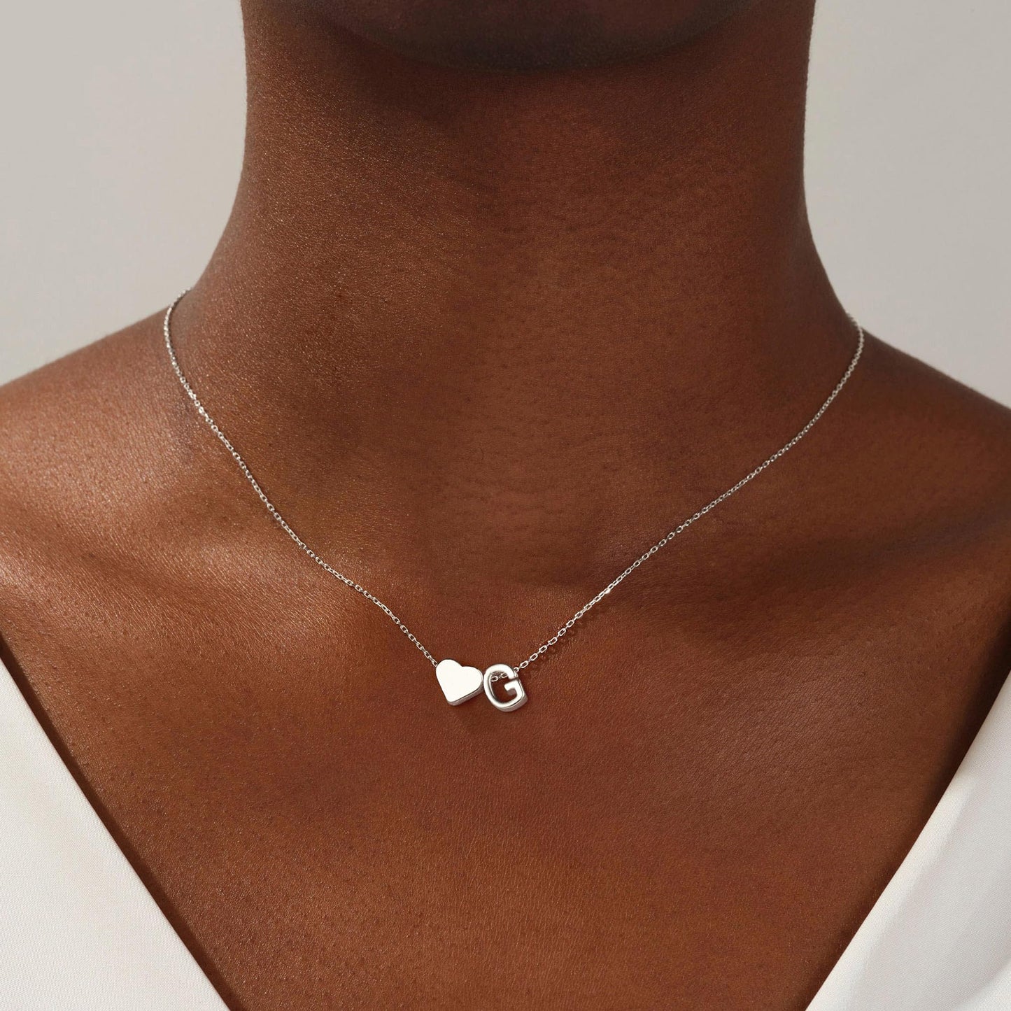 Turandoss Heart Initial Necklace for Women, 18K-White-Gold-Plated Heart Initial G Dainty Necklaces Tiny Silver Necklaces Birthday Christmas Gifts for Women Jewelry
