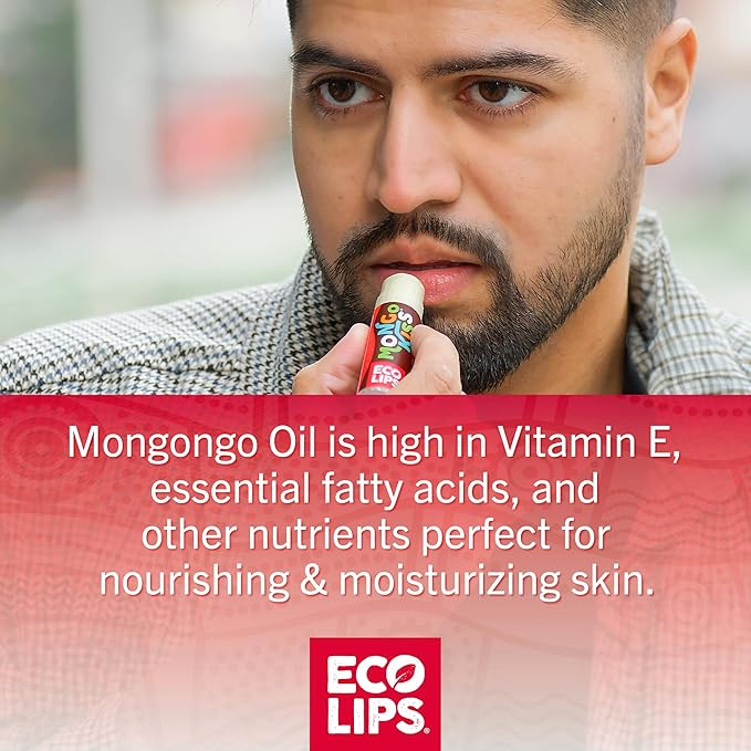 LIP BALM Mongo Kiss 6-Pack (6 tubes) by Eco Lips 100% Organic Beeswax & Cocoa Butter Lip Care with Organic Mongongo Oil - Soothe & Moisturize Dry & Cracked Lips - Made in USA. (Peppermint)