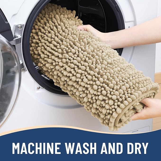 Arotive Luxury Chenille Bathroom Rug Mat, Extra Soft Thick Absorbent Shaggy Bath Rugs, Non-Slip Machine Wash Dry, Plush Bath Mats for Bathroom, Shower and Tub, 40x32, Beige
