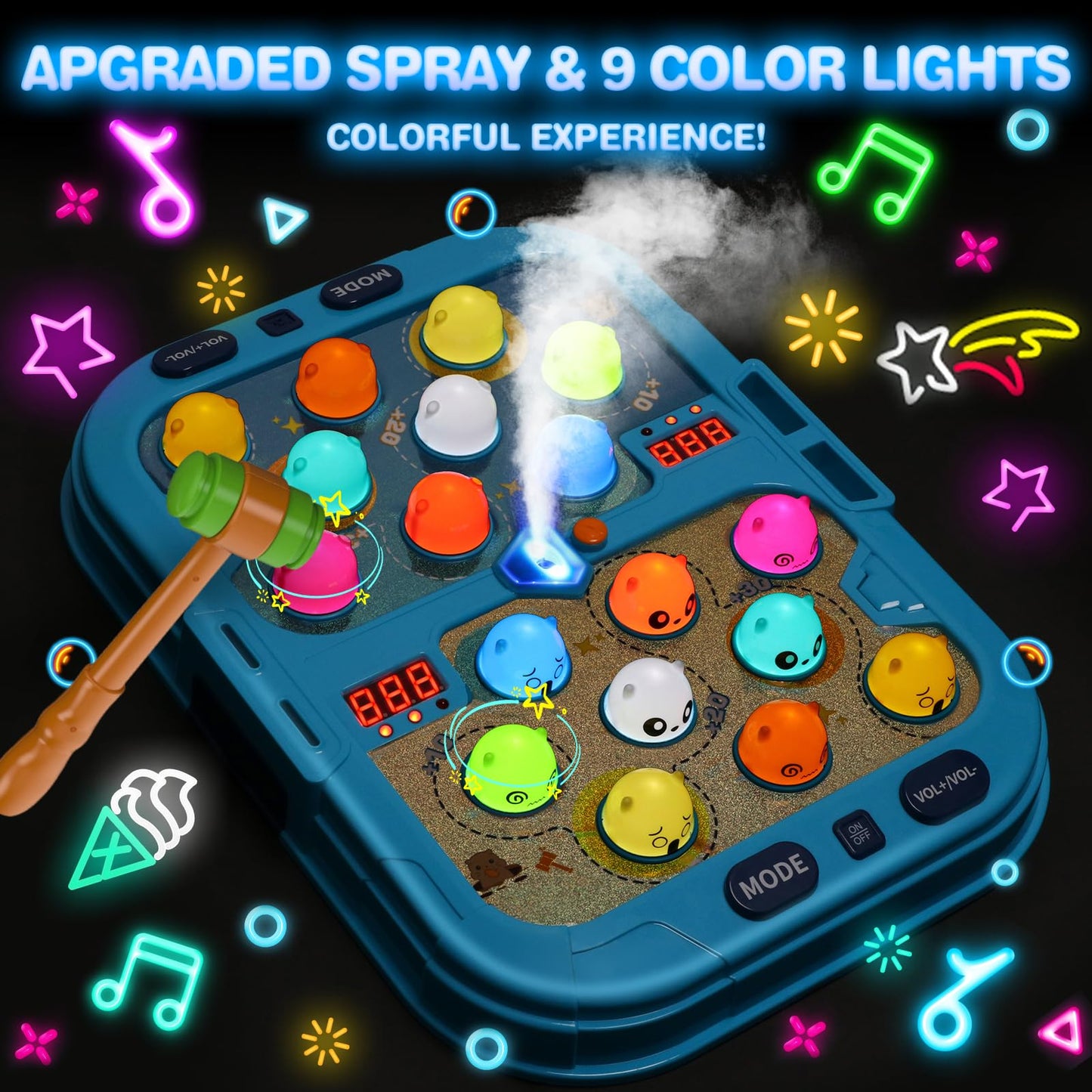 HopeRock Toddler Toys for Boys 4-6 with 2 Hammers, 5 Modes, 9 Music Sprays,Light-Up, Ideal Birthday and Christmas Gifts for 3-6 Year Old Boys